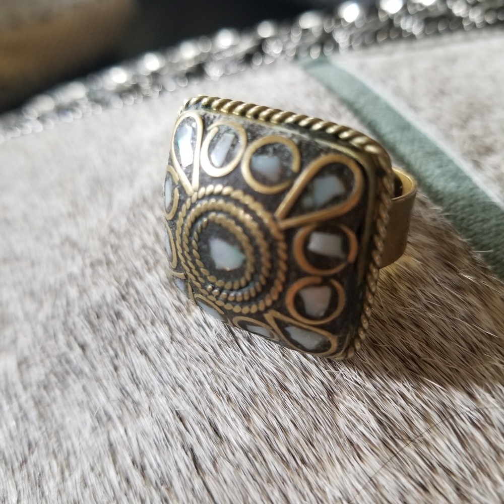 Brass Inlay Abalone Ring